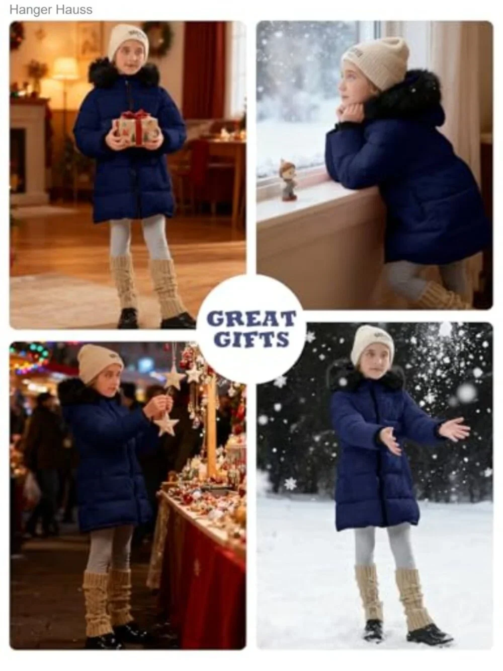 Kids Winter Long Puffer Jacket Waterproof Quilted Coat Hooded Parka